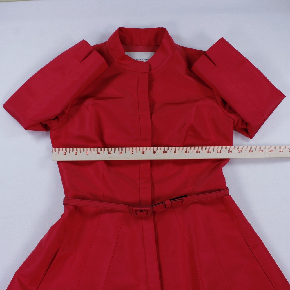 Carolina Herrera Red 100% Silk Embroidered Belted A-Line Shirt Dress Sz 6 - Picture 11 of 11